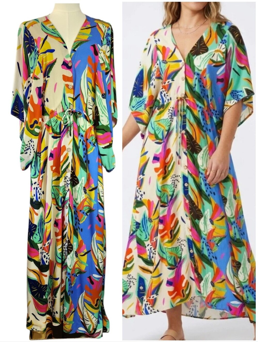 Palms Away oversized tropical abstract maxi dress Sz Large Vacation Resortwear